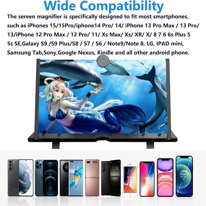 Kerfulty 20" Screen Magnifier for Cell Phone – 3D HD Magnifing Screen Enlarger Projector for Movies Videos and Gaming – Foldable Phone Stand Holder with Screen Amplifier–Supports All Smartphones - Image 4